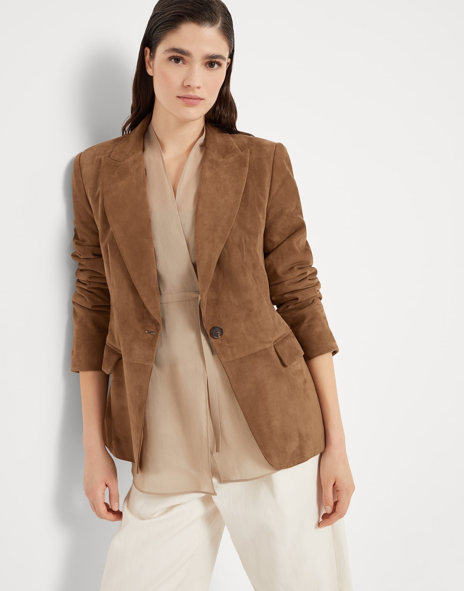 Suede blazer with monili - 4