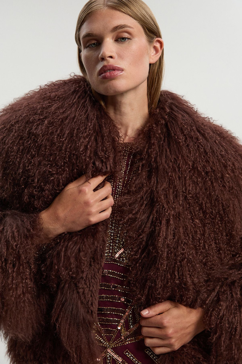 Mongolian Shearling Panelled Short Coat 3
