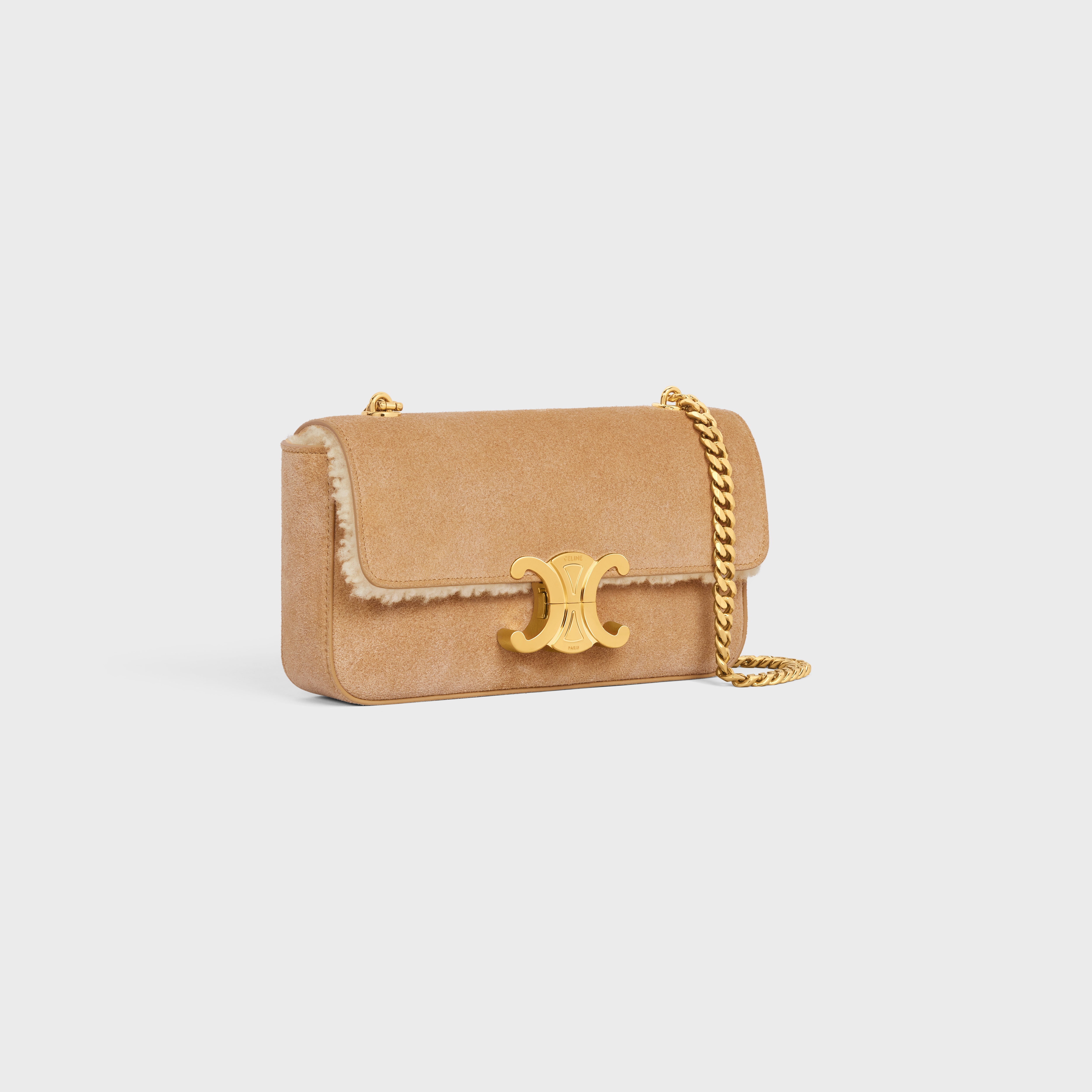 CELINE CHAIN SHOULDER BAG triomphe in Suede Calfskin and