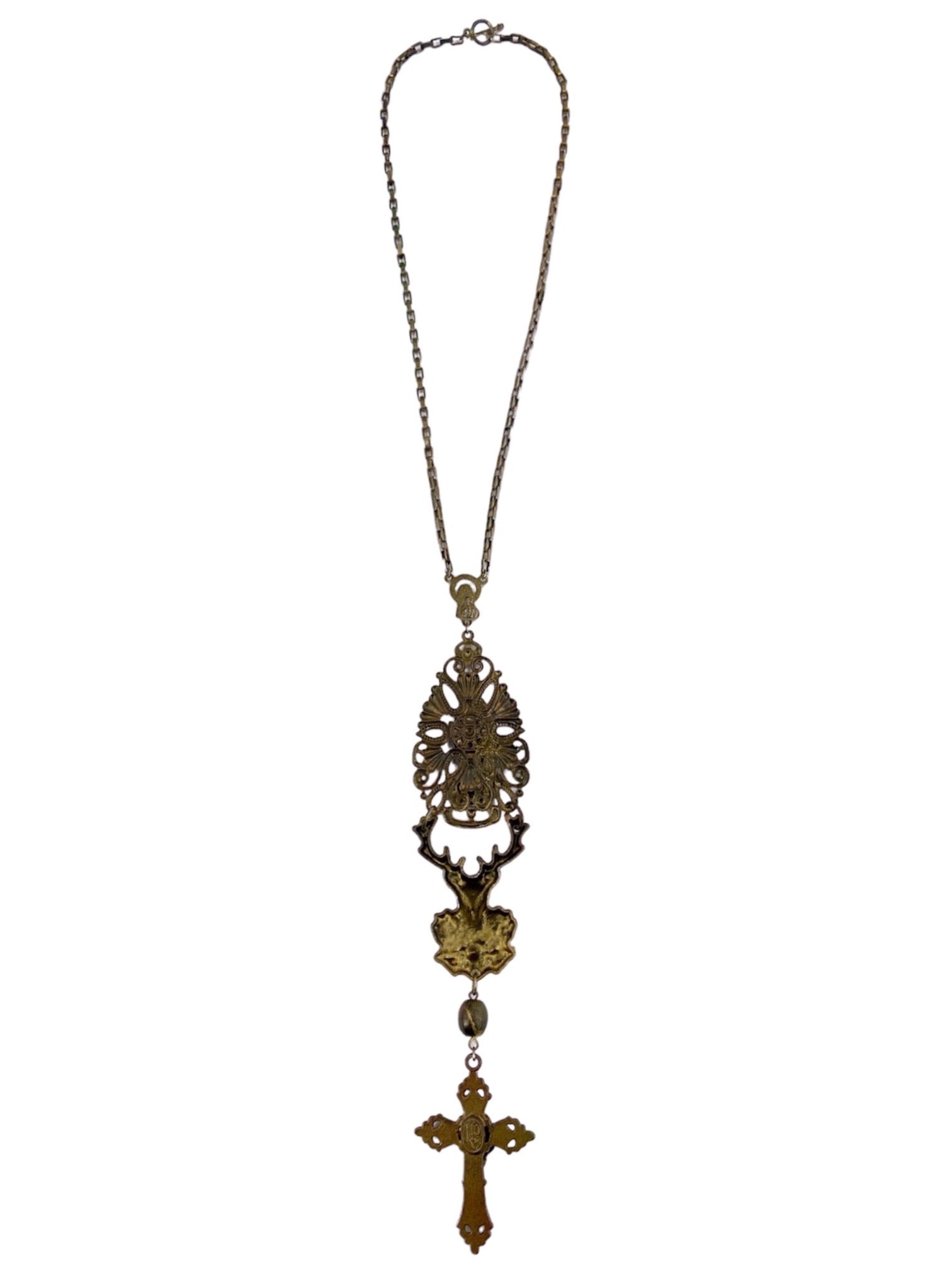 Jean Paul Gaultier 90S Sample Praying Deer Cross Long Necklace - 3