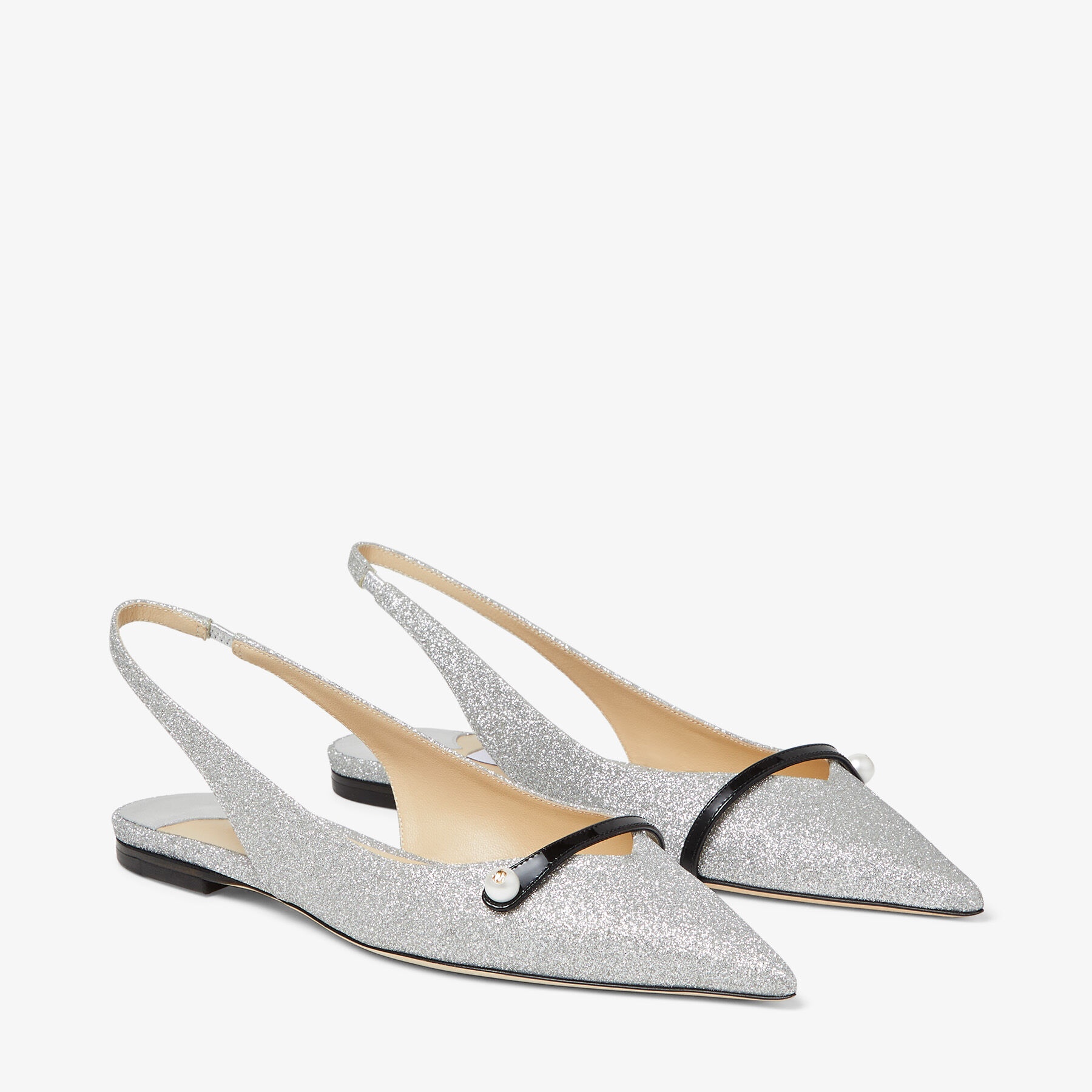 Amita Flat
Black Patent Slingback Flats with Glitter - 2