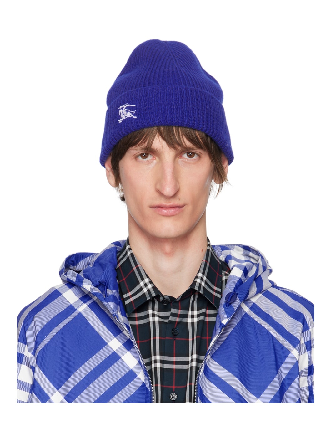 Blue Ribbed Cashmere Beanie - 1