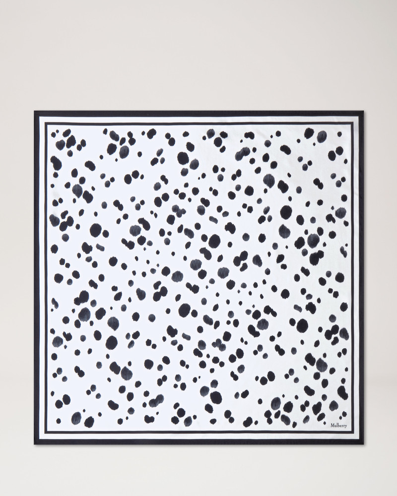 Large Square Scarf - Dalmatian Black & Ecru Silk Twill 1