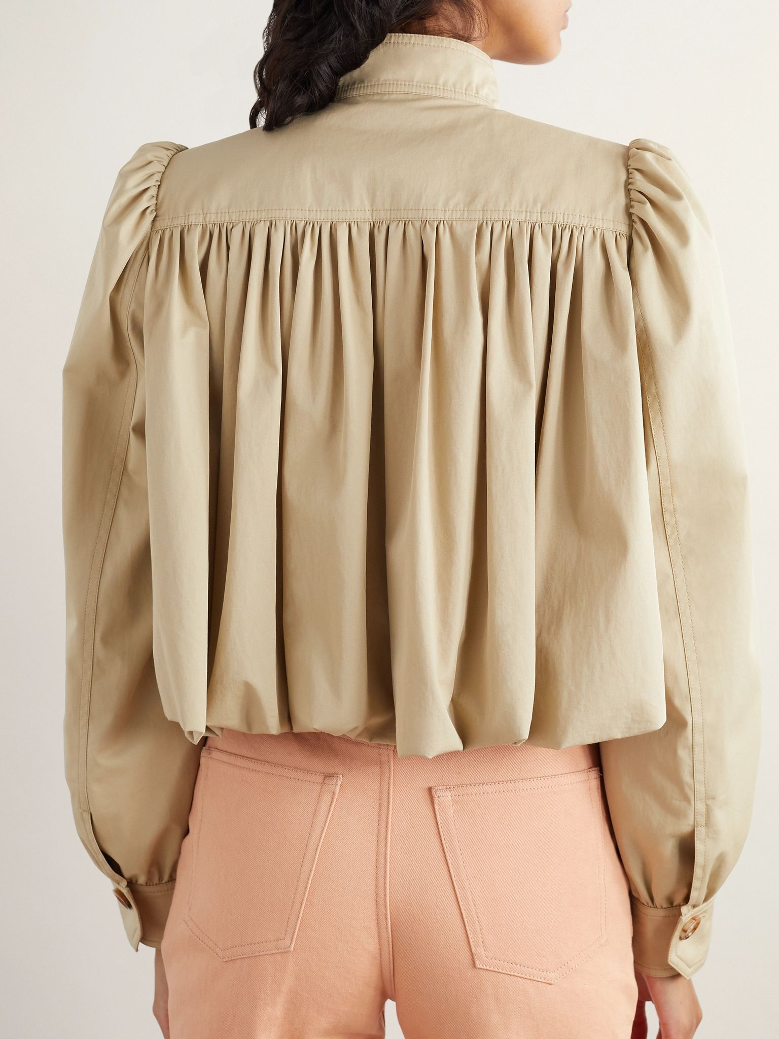 Gathered cotton-twill jacket Beige - 4