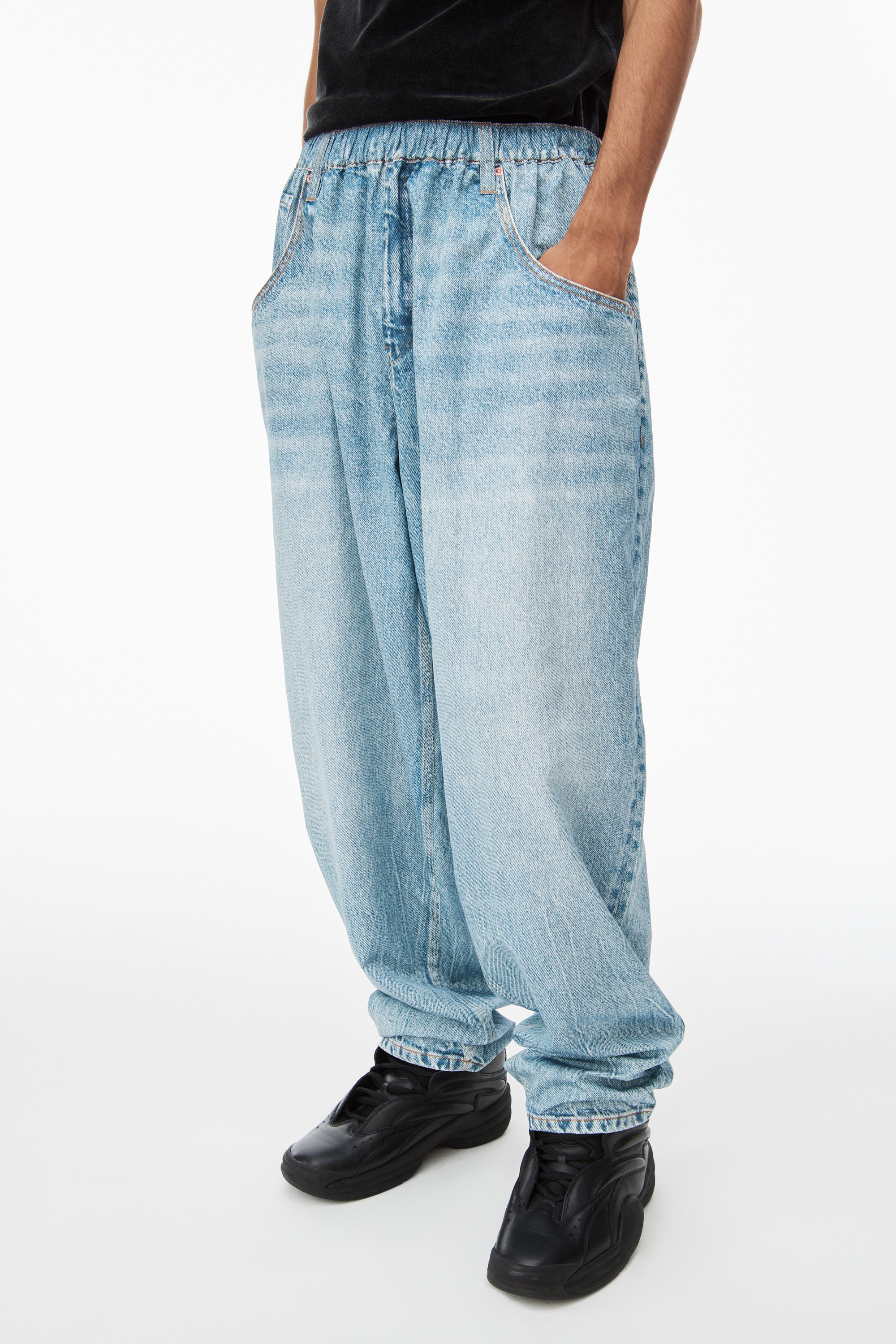 printed denim track pant in nylon - 3