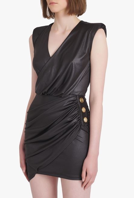 Short black jersey draped dress - 10