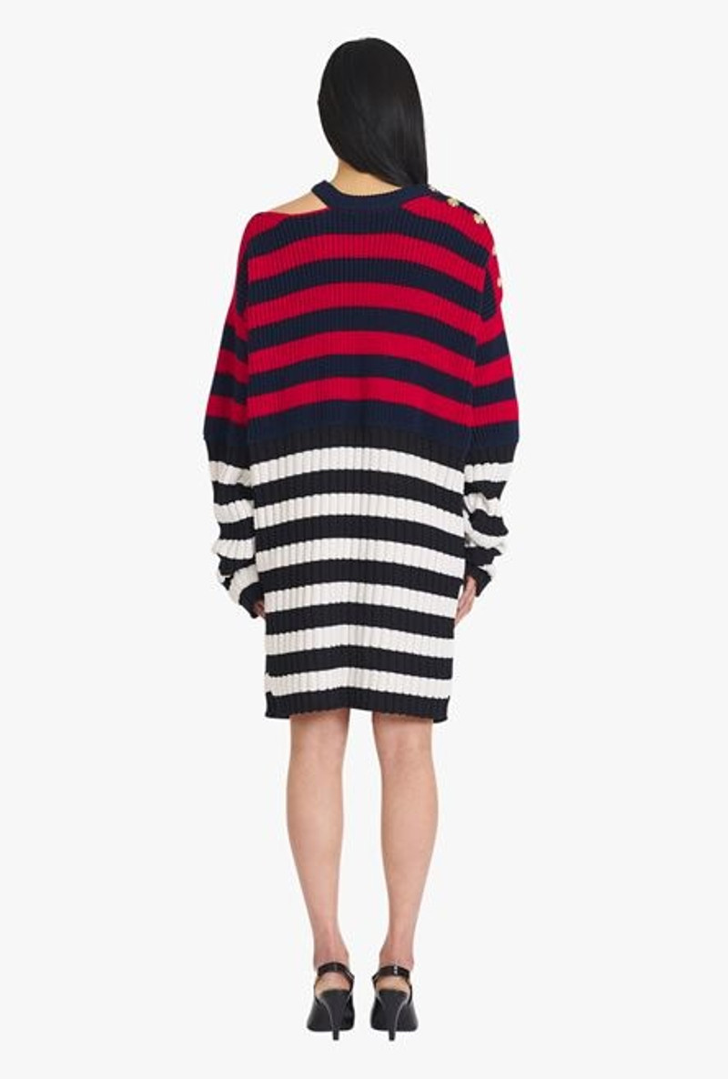 Red and black striped wool dress 3