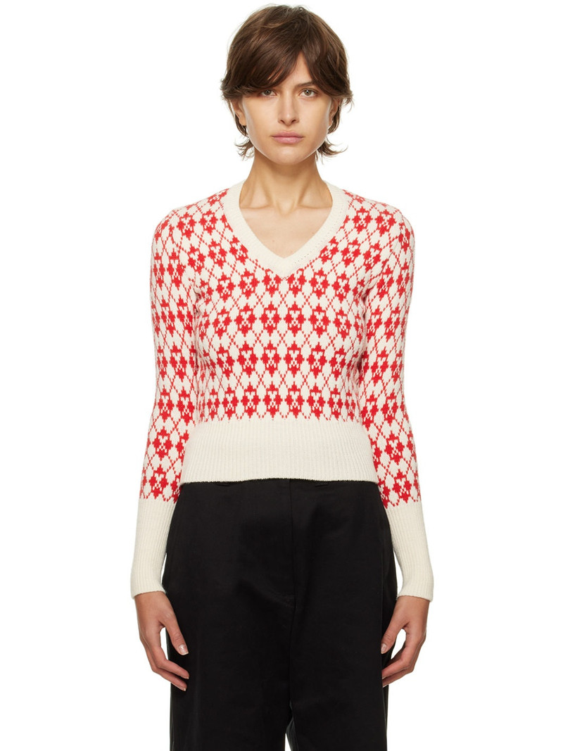 Red & Off-White Jacquard Sweater 1