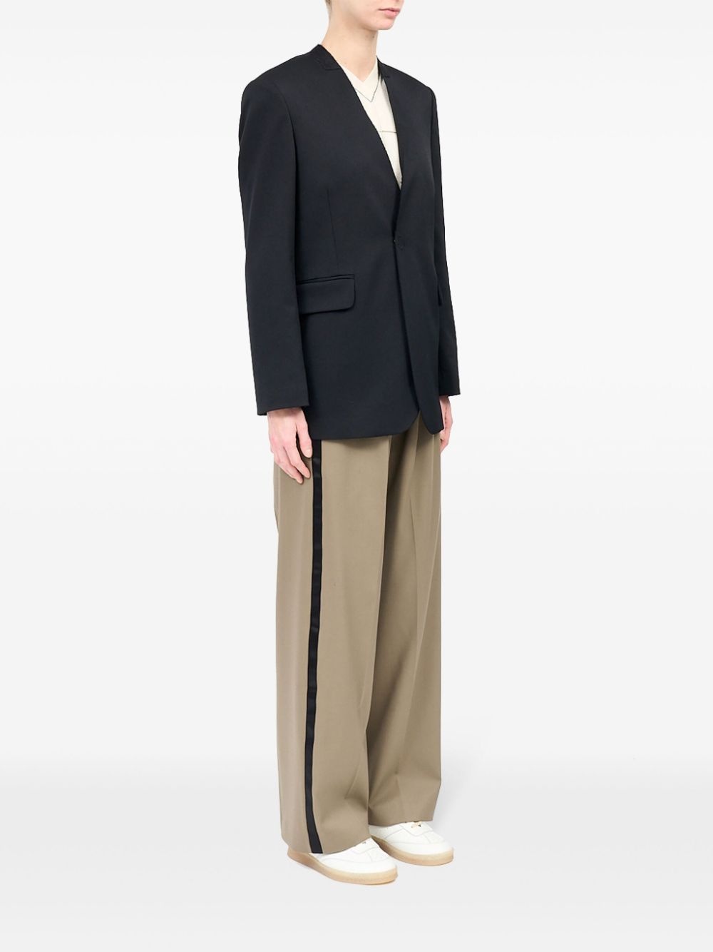 collarless single-breasted blazer - 3