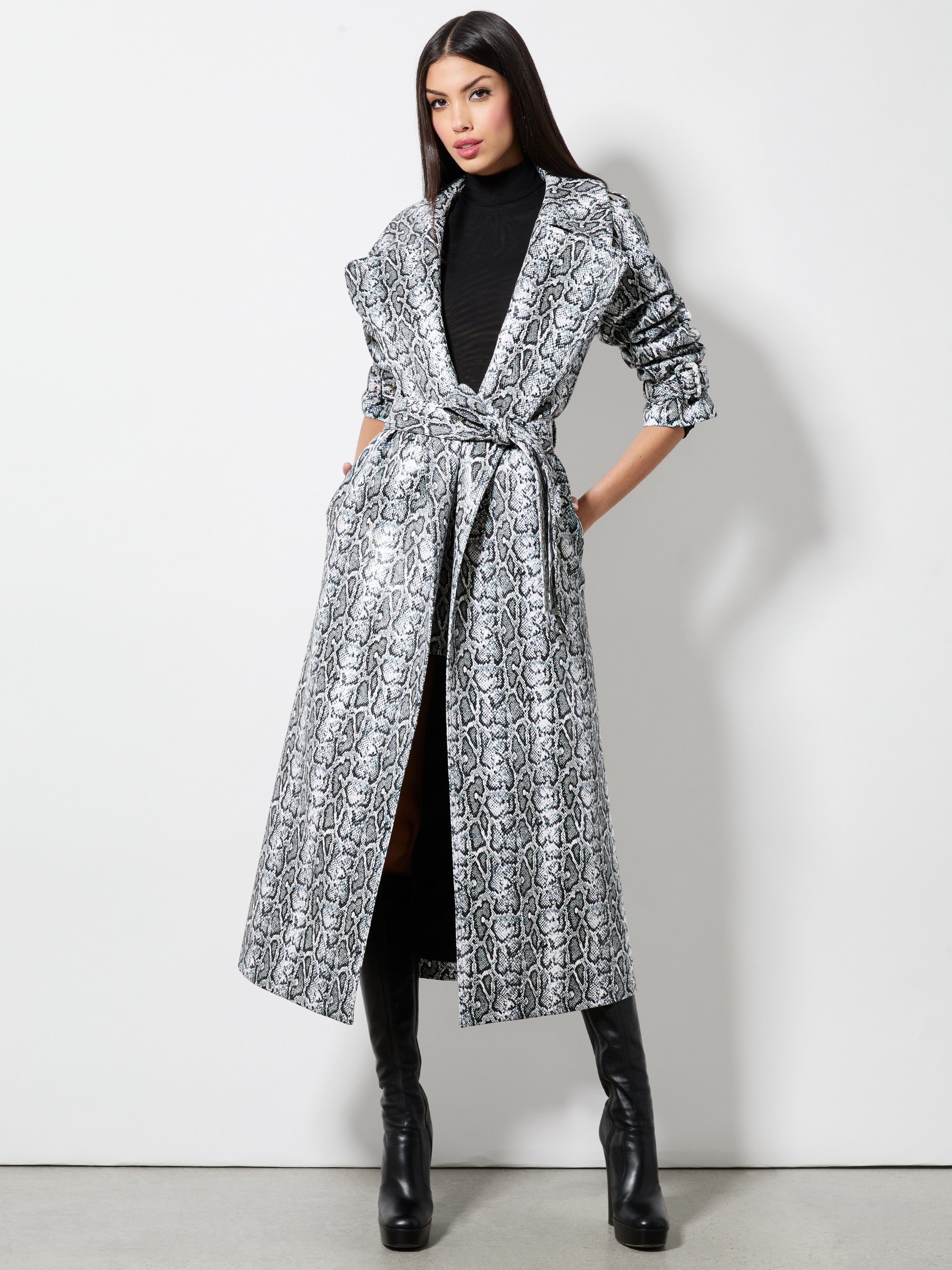 JARRETT VEGAN SNAKE STRONG SHOULDER MAXI COAT - 2
