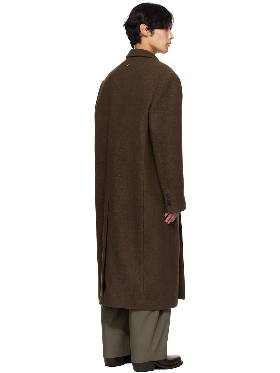 Brown Double-Breasted Long Coat - 3