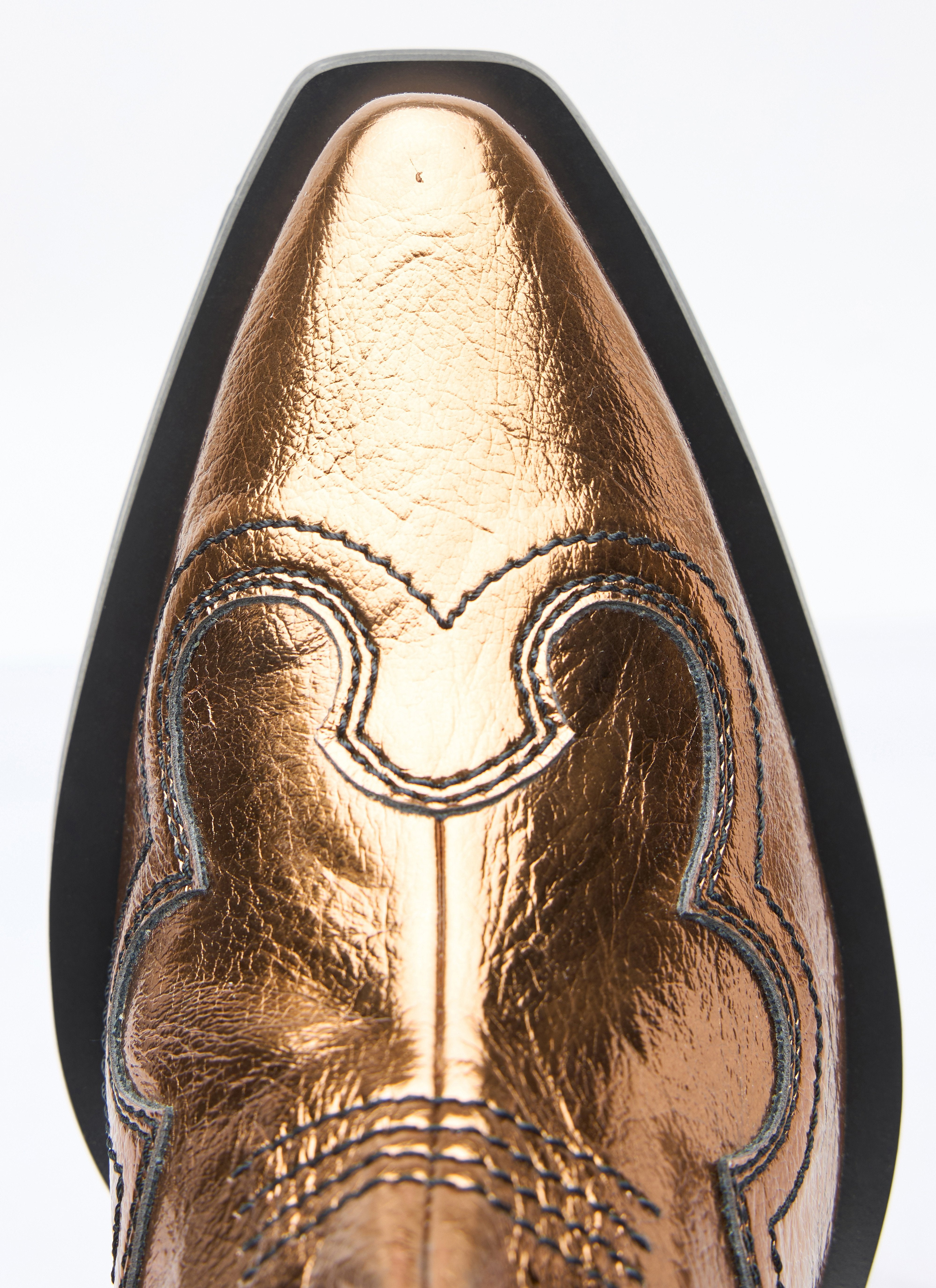 Ganni Women Mid Shaft Embroidered Metallic Western Boots - 7