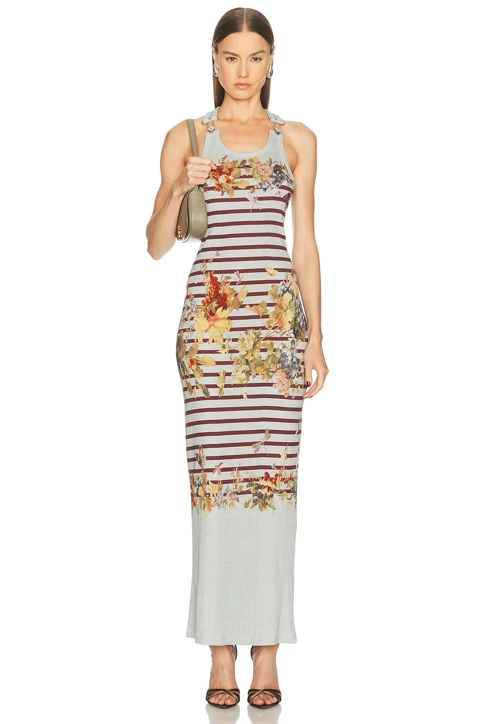 Cotton Ribbed Printed Marini?re Grape Long Dress - 1