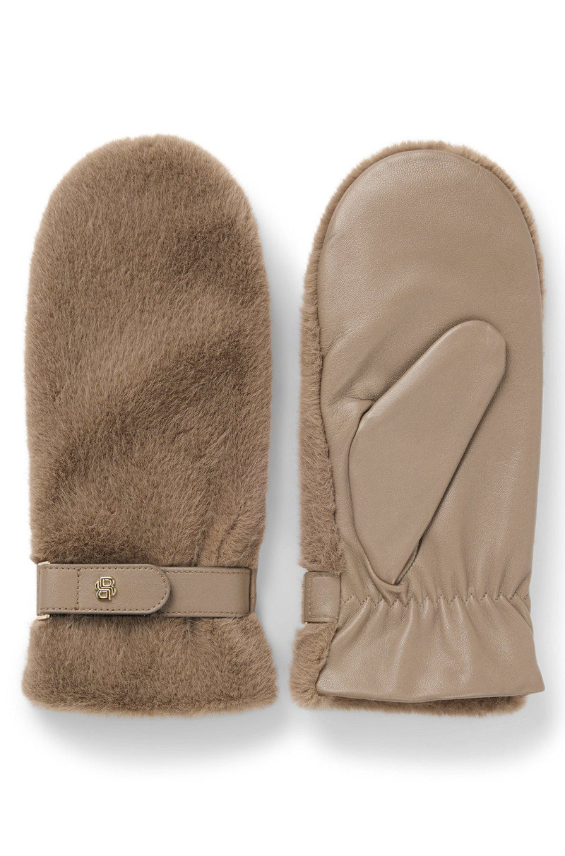 LEATHER MITTENS WITH FAUX-FUR TRIM 1
