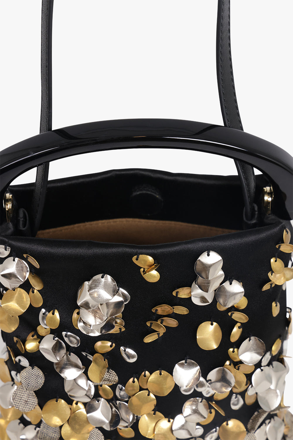 MICRO RESIN HANDLE EMBROIDERED BAG | BLACK/GOLD/SILVER - 3