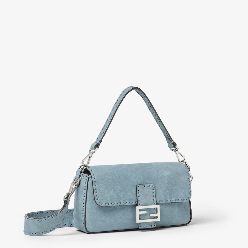 Baguette® Mercury blue nubuck leather Selleria bag with 612 hand-sewn topstitches 4