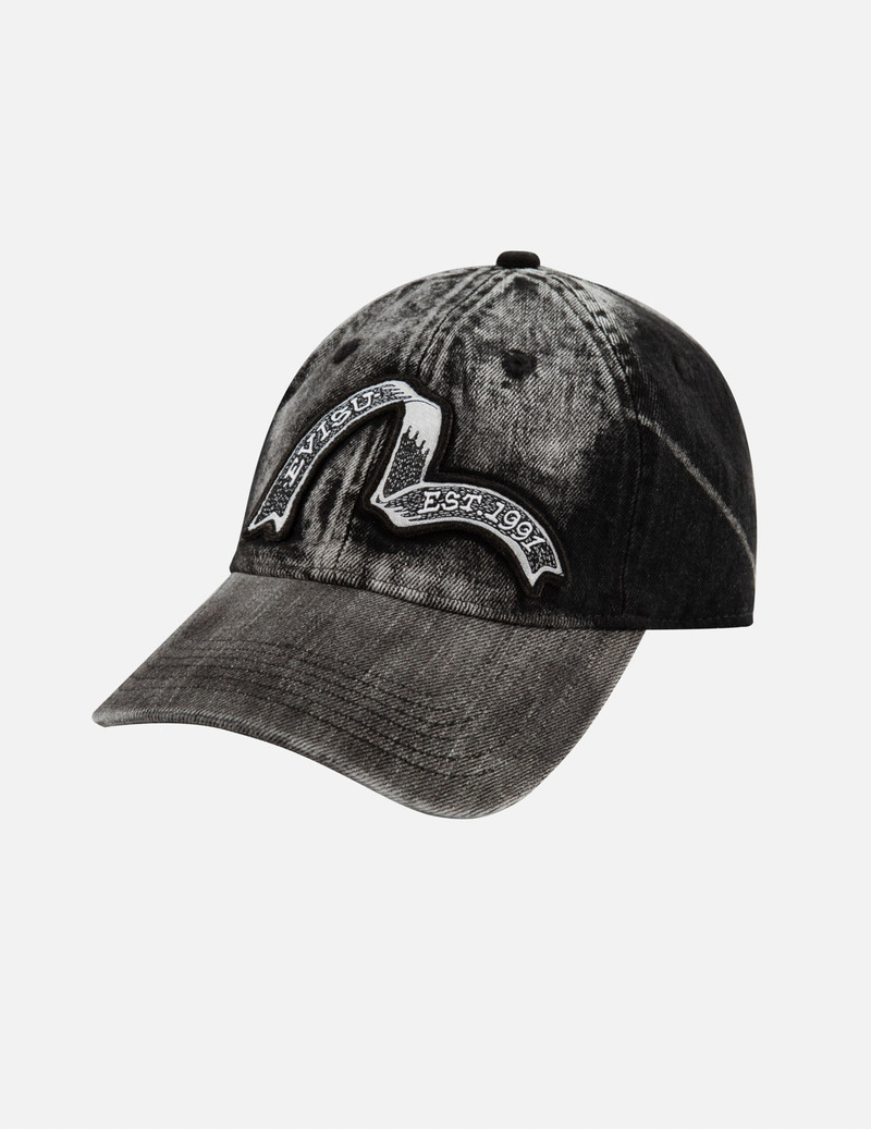 TIE-DYE WASHED EFFECT WITH RIBBON SEAGULL LOGO DENIM CAP 1
