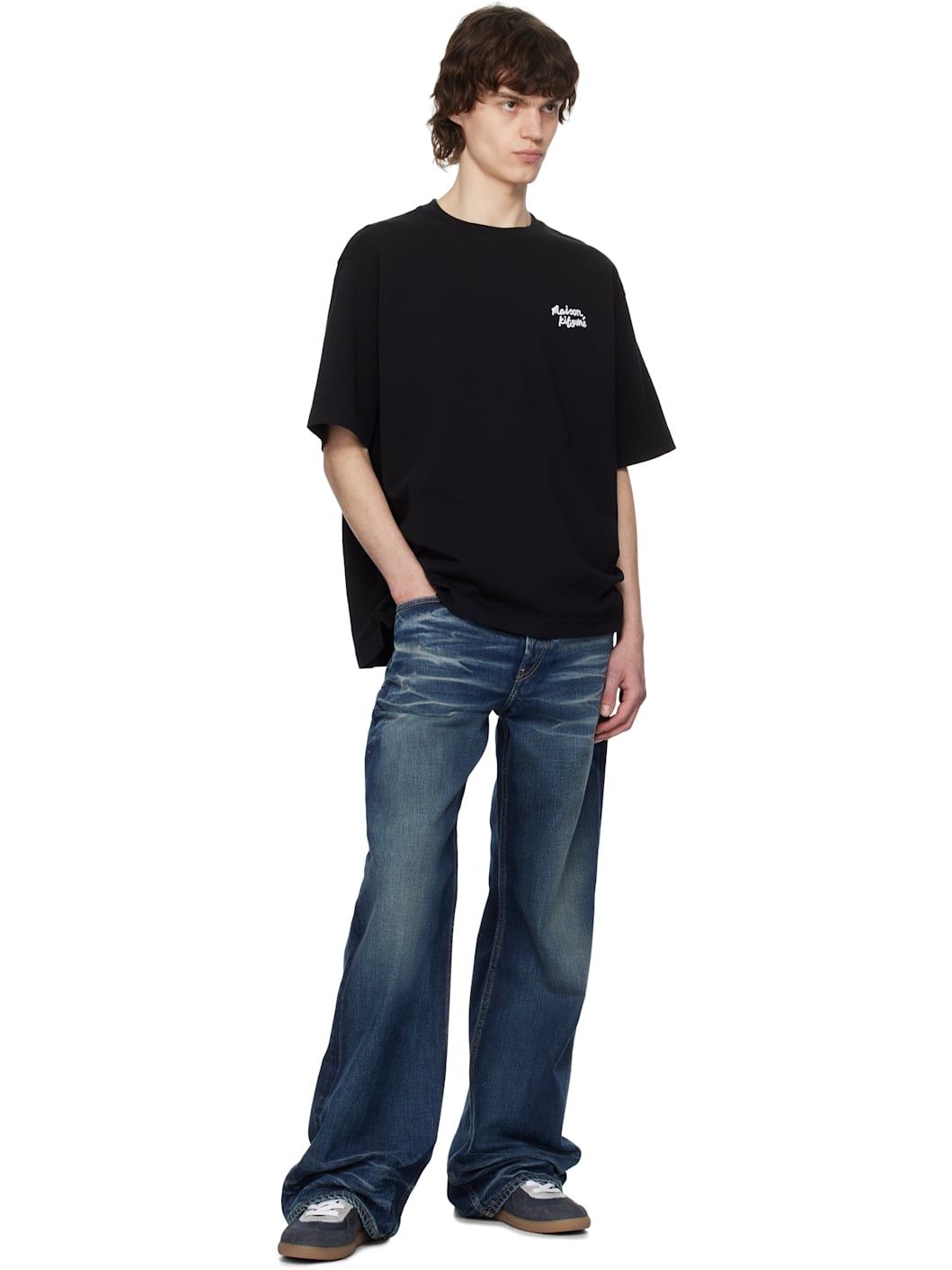 Black Handwriting Embroidery Oversize T-shirt - 4