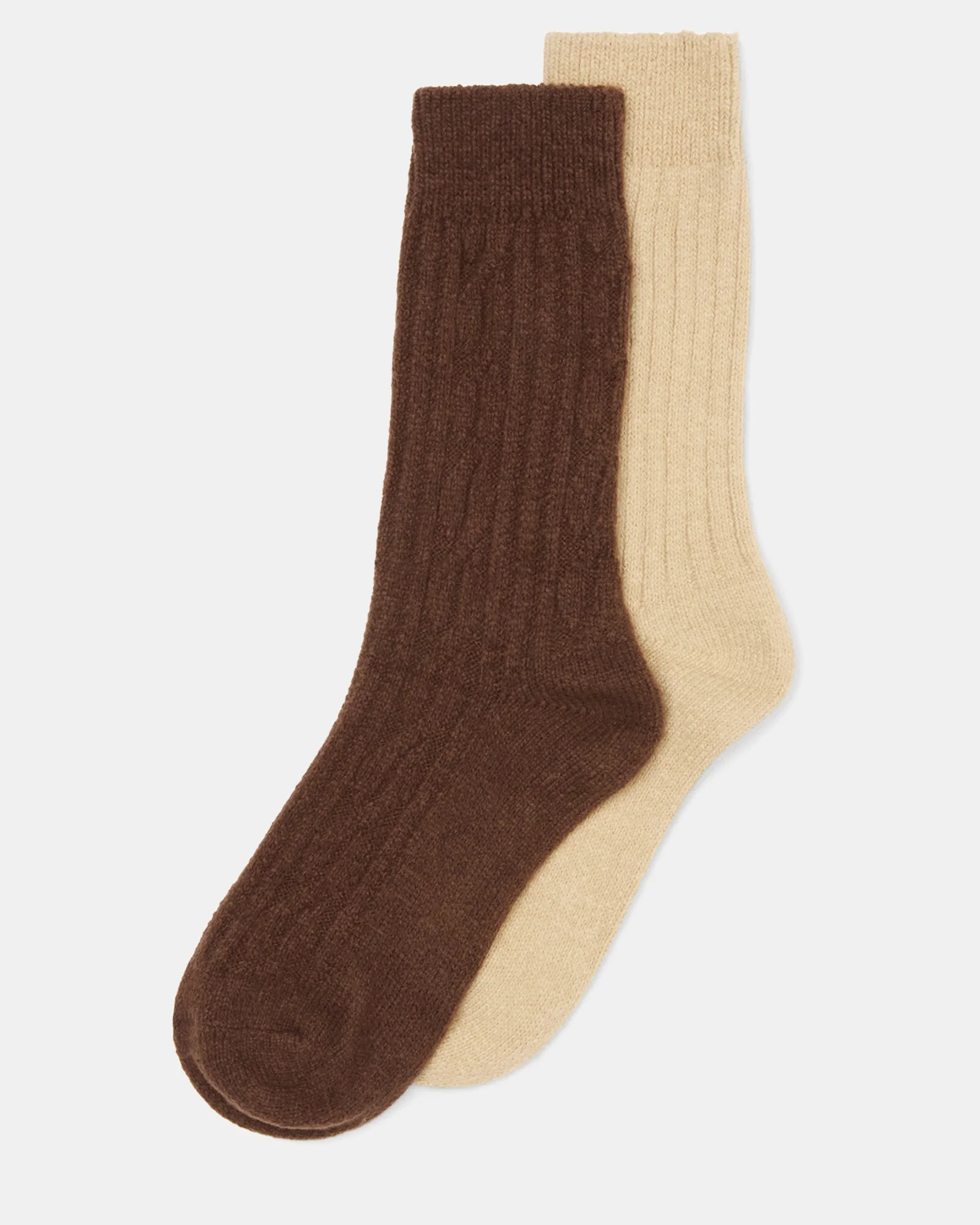2 PACK CABLE TEXTURED BOOT SOCKS TAN MULTI - 1