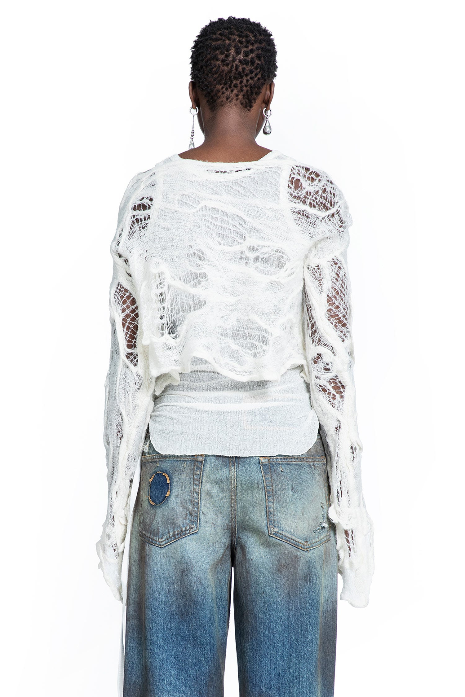 Cilia Off-shoulder Sweater In Ripped Sheer Knit - 3