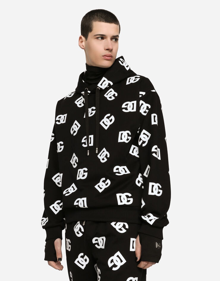 Jersey hoodie with all-over DG print - 2