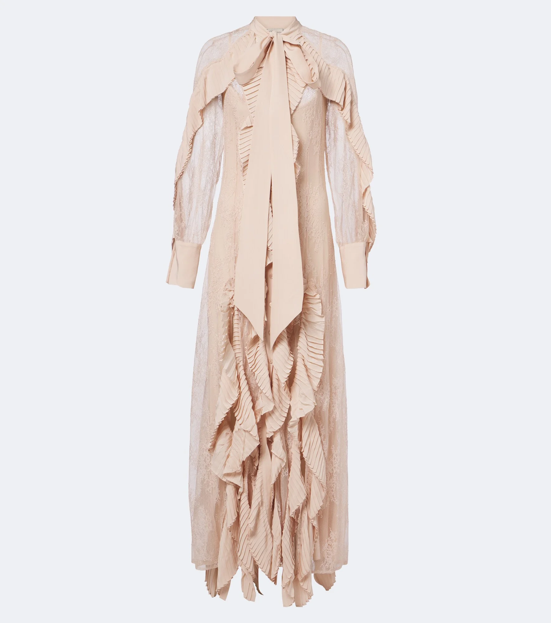 Ruffled tie-neck lace gown - 1