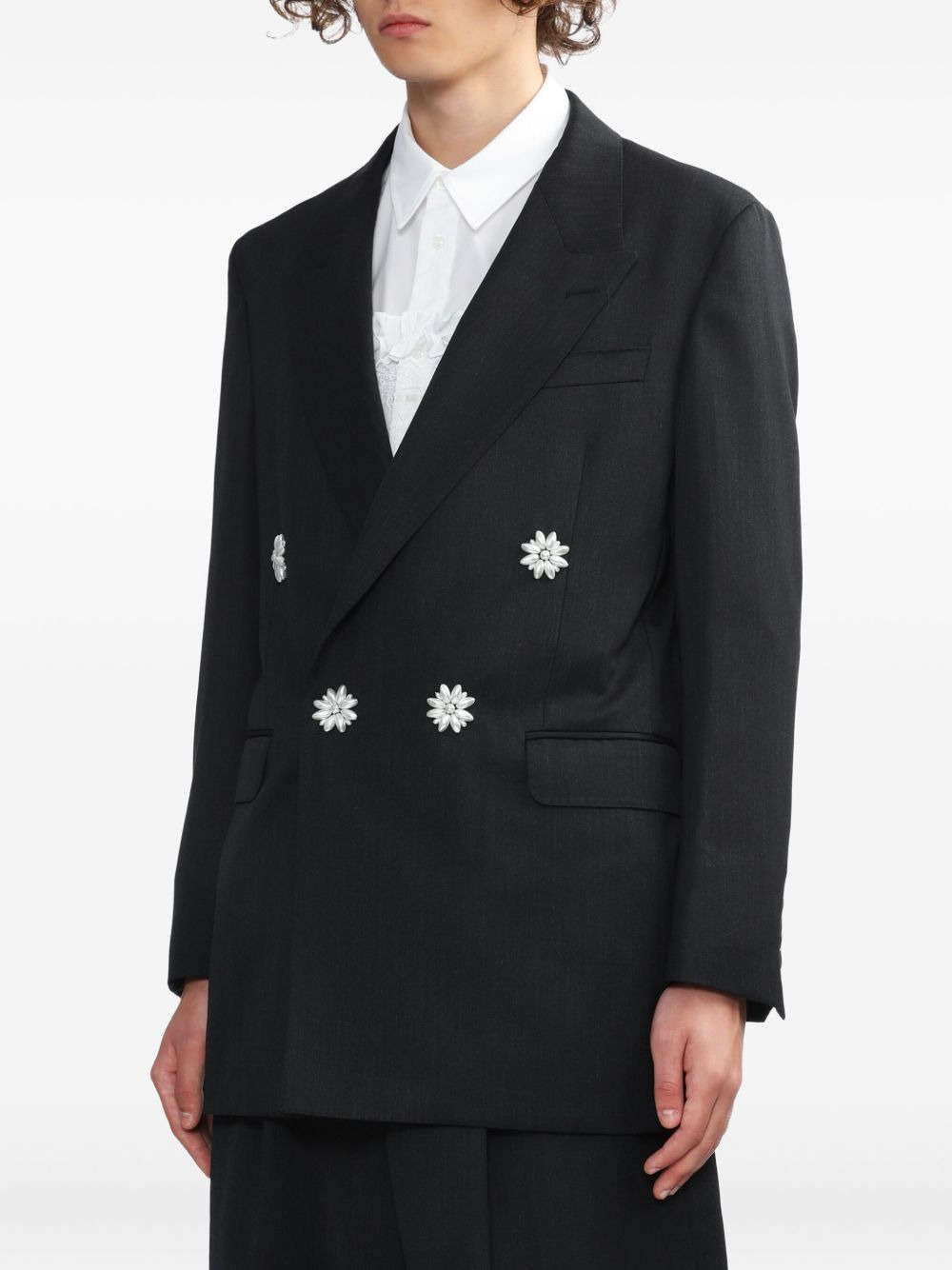 flower-embellished double-breasted blazer - 3