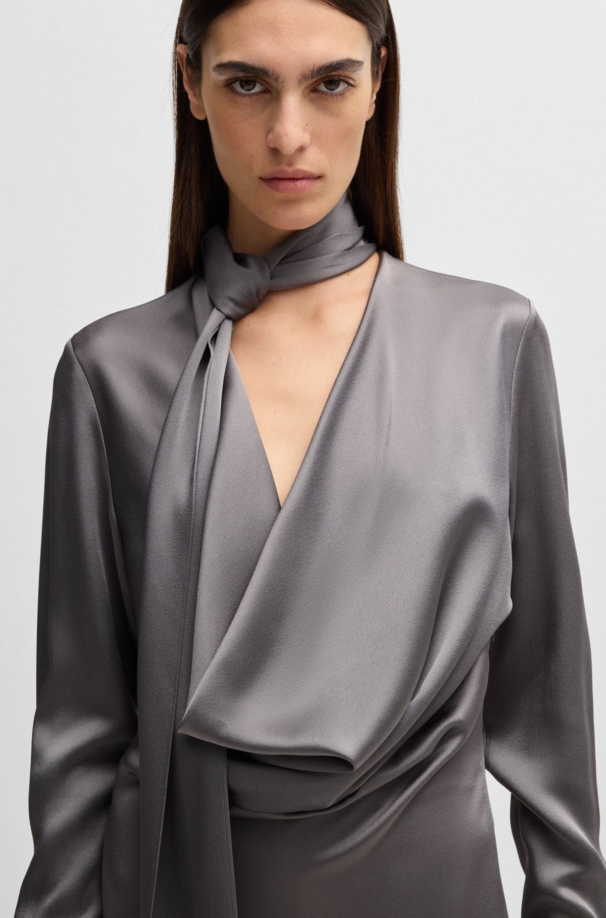 LONG-SLEEVED DRESS WITH SCARF NECKLINE - 5