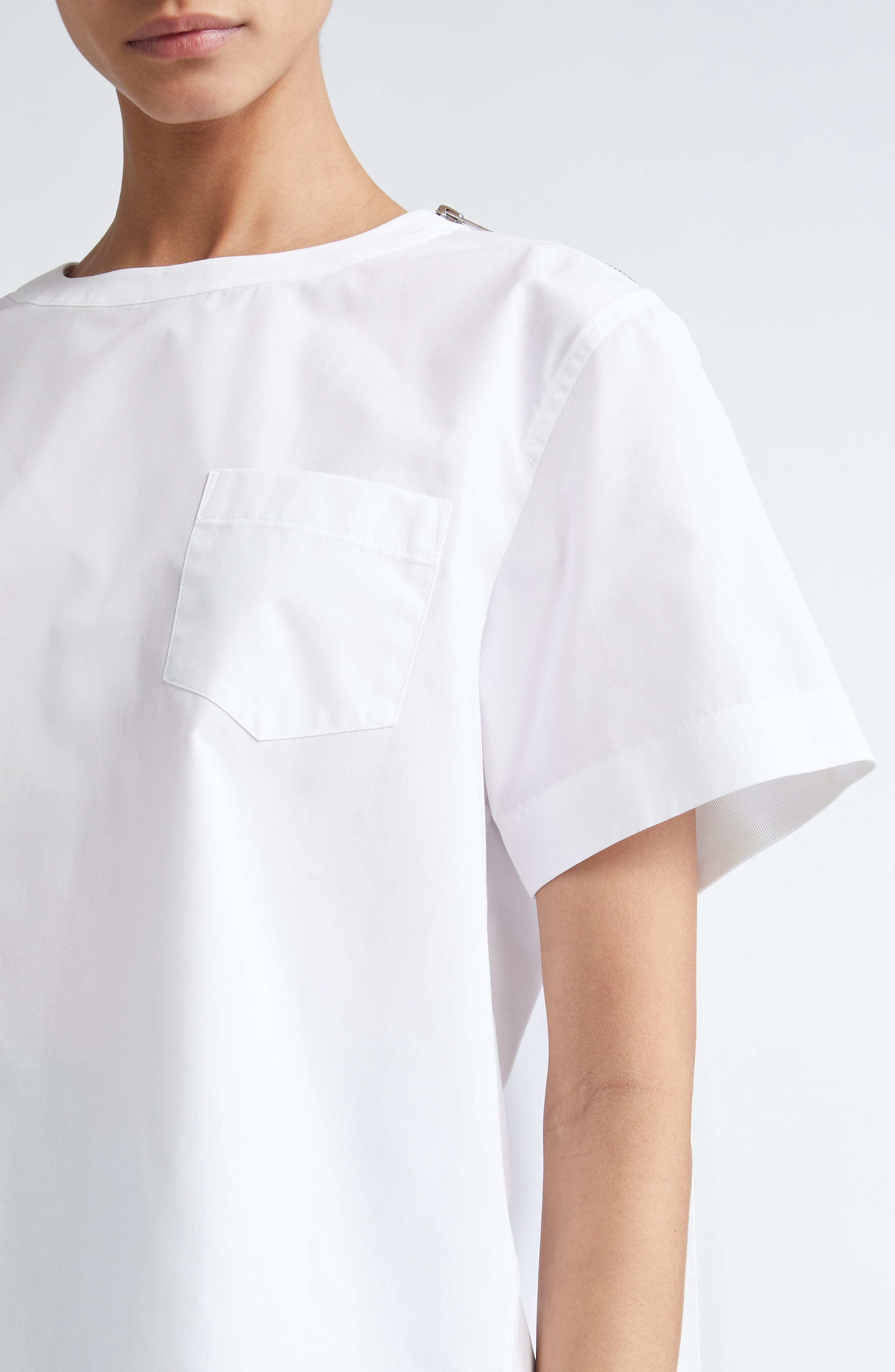 Sacai Mixed Media Poplin & Chiffon Top in Off White 151 at Nordstrom - 5