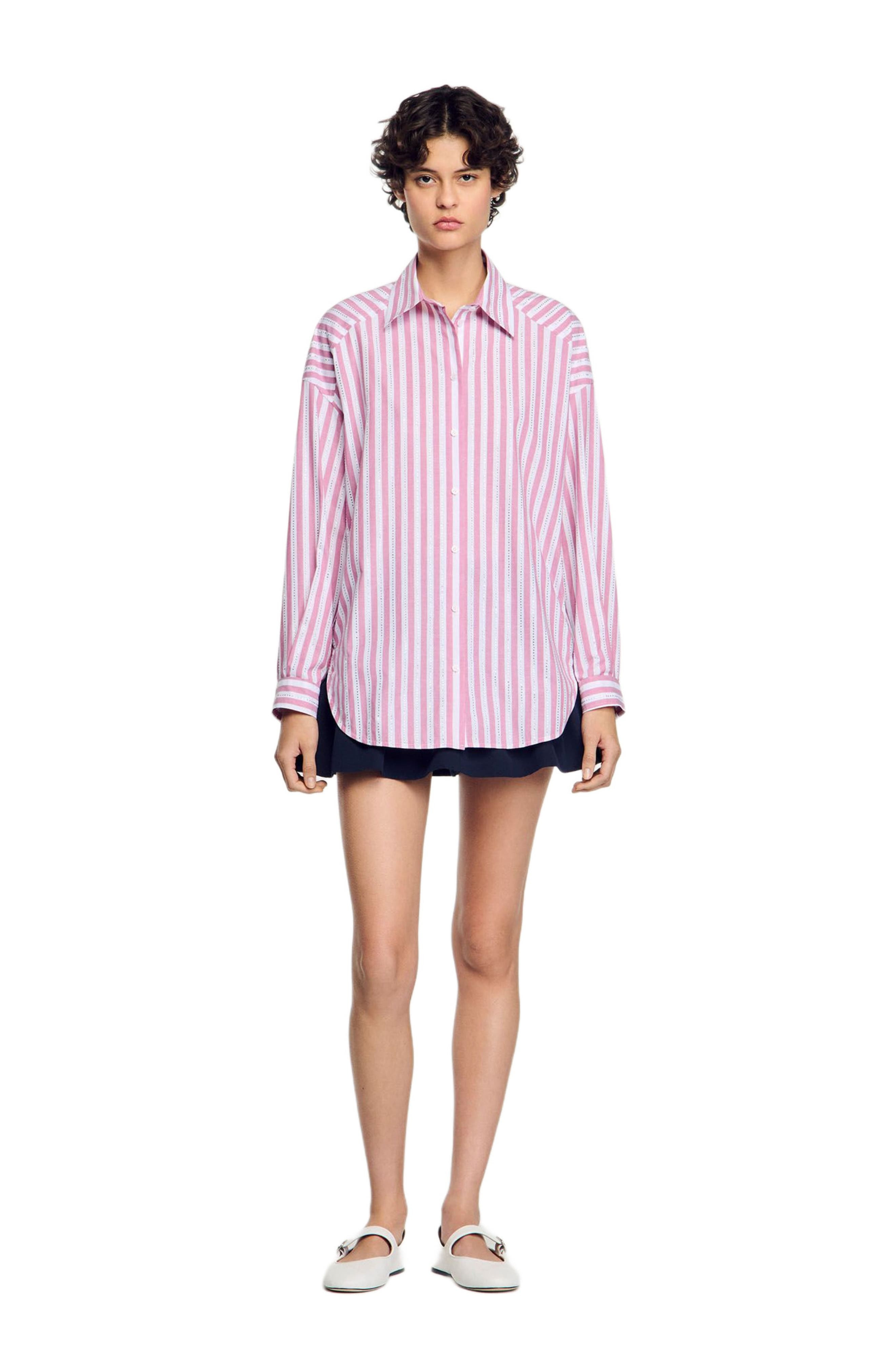 SANDRO Striped rhinestone shirt in Pink at Nordstrom - 1