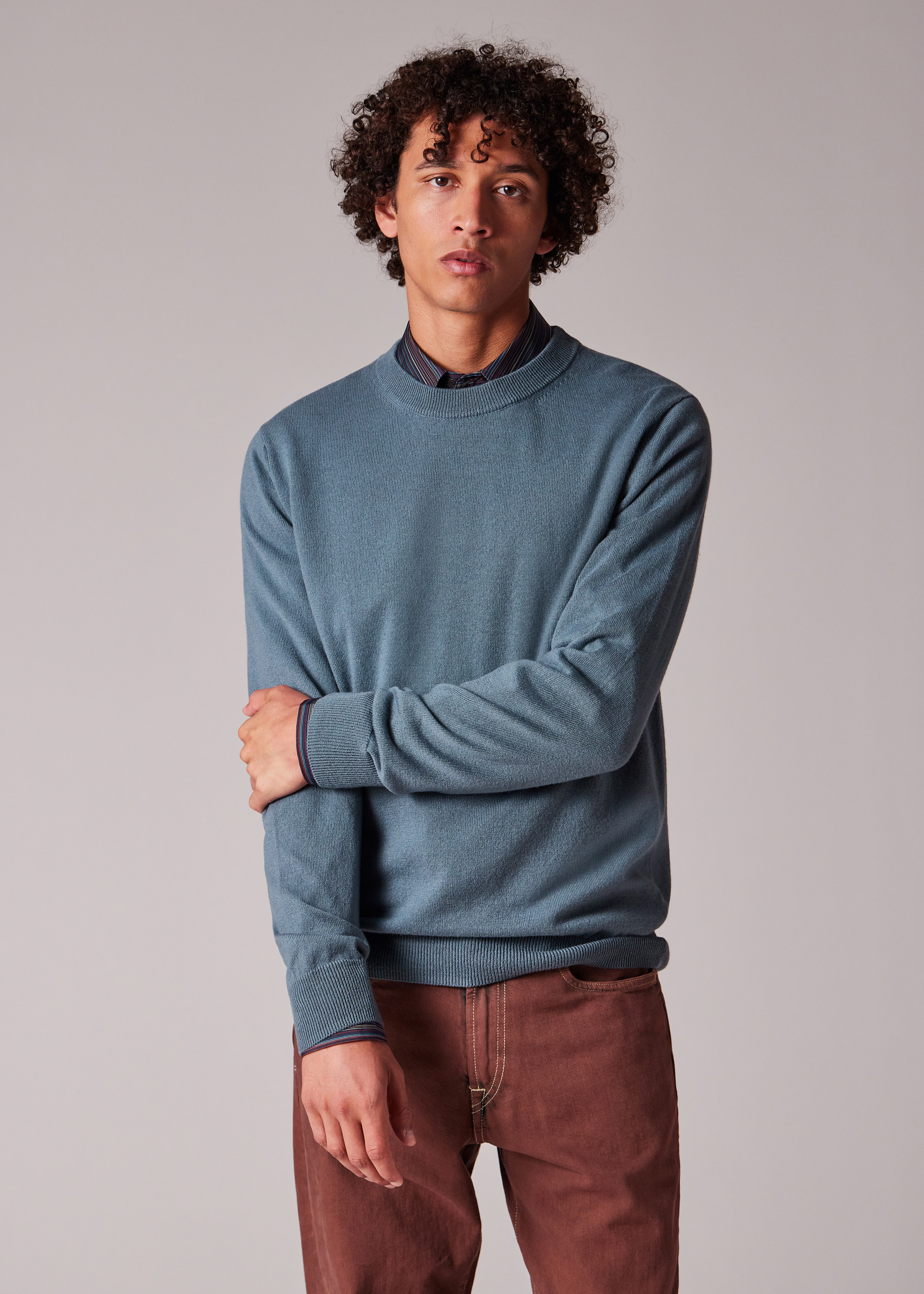Stone Blue Cashmere Crew Neck Sweater - 7