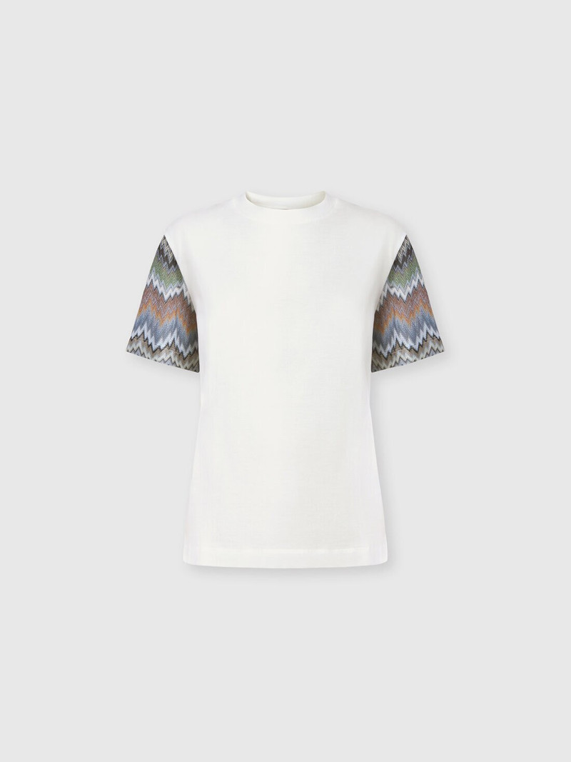 Cotton Jersey Crewneck T-Shirt with Contrast Sleeves 1
