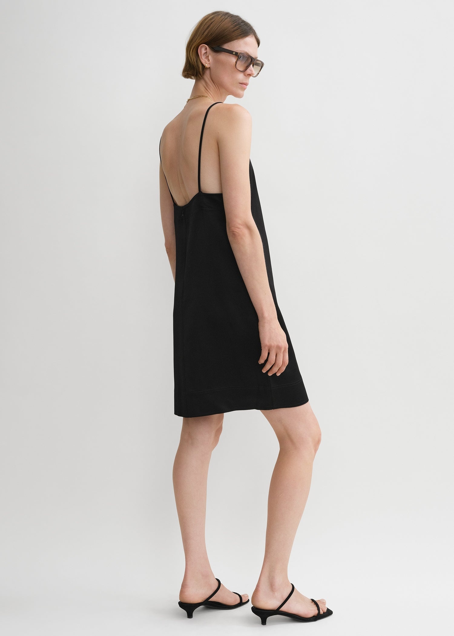 Contrast satin cami dress black - 5