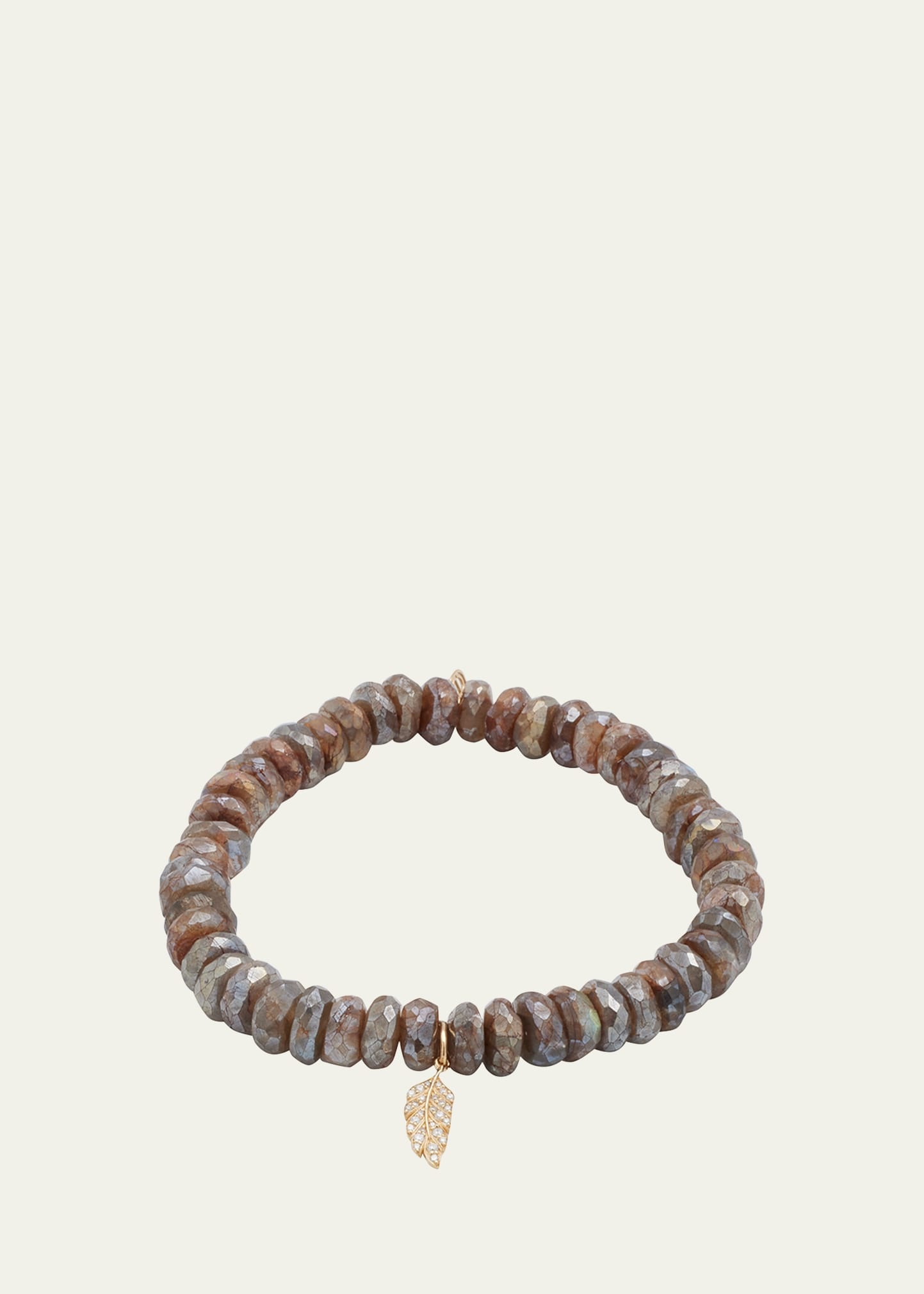 Pavé Feather Charm Labradorite Beaded Bracelet - 1