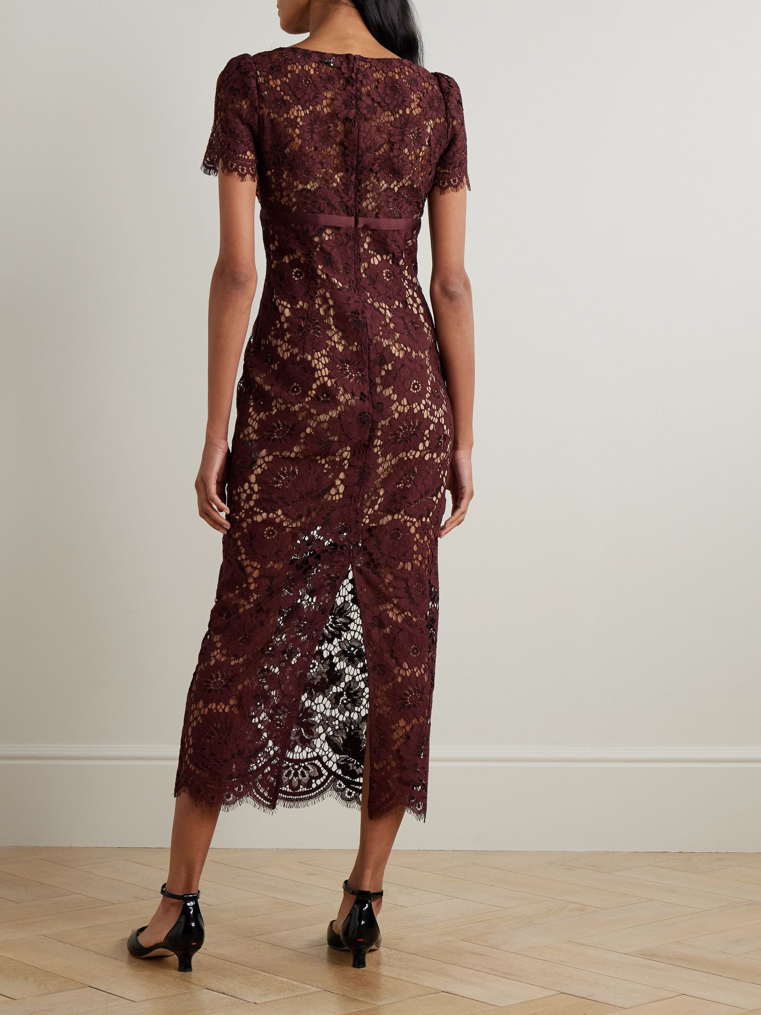 Bow-detailed floral lace midi dress Burgundy - 3