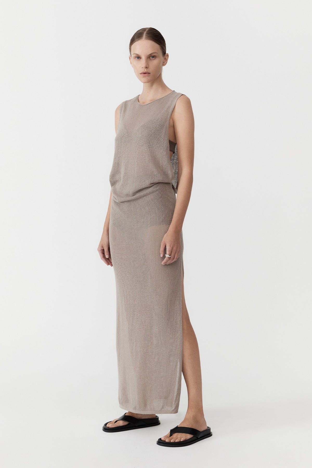 Mesh Tuck Back Maxi Dress - Fog - 3