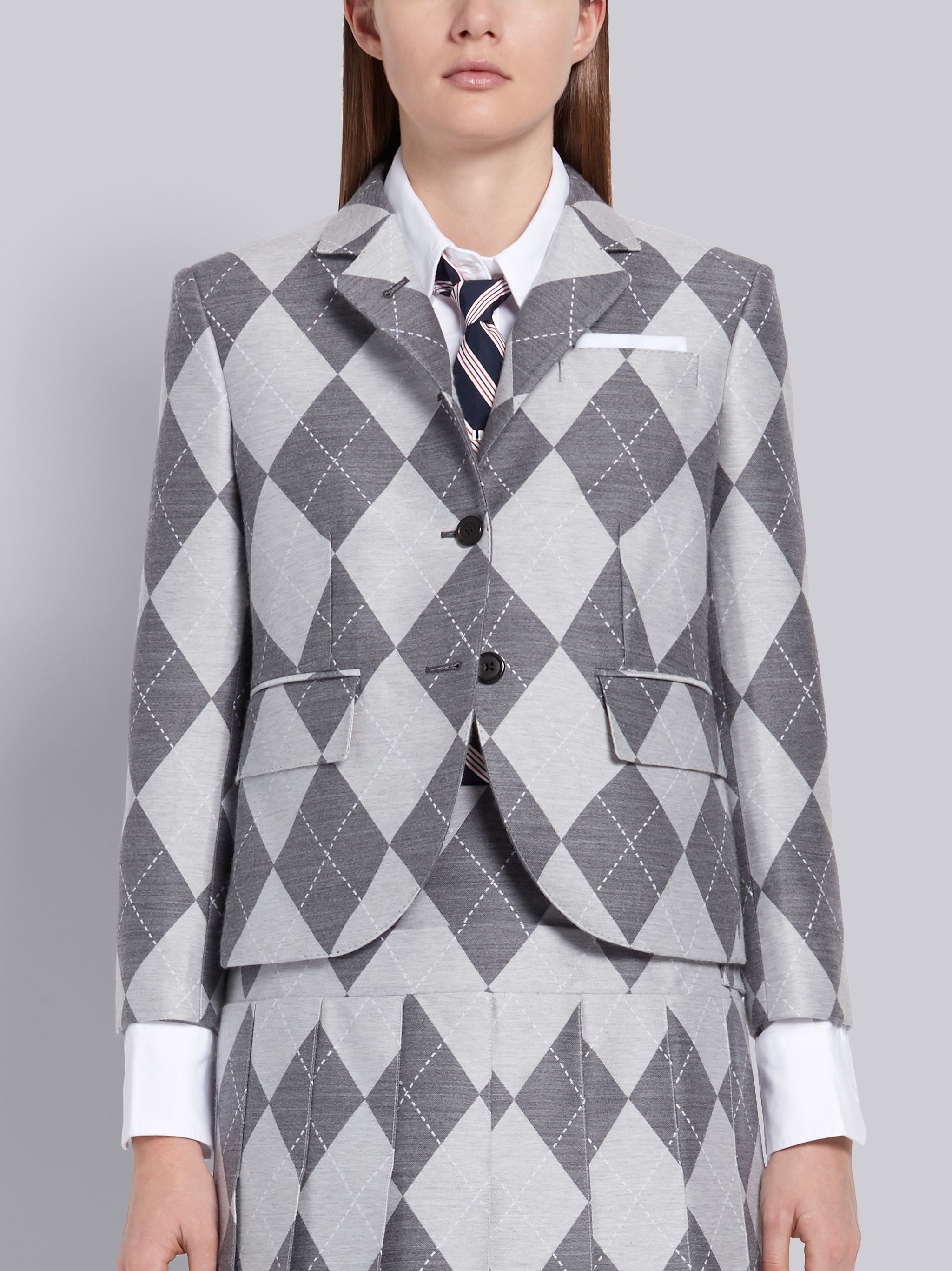 Medium Grey Wool Argyle High Armhole Jacket - 1