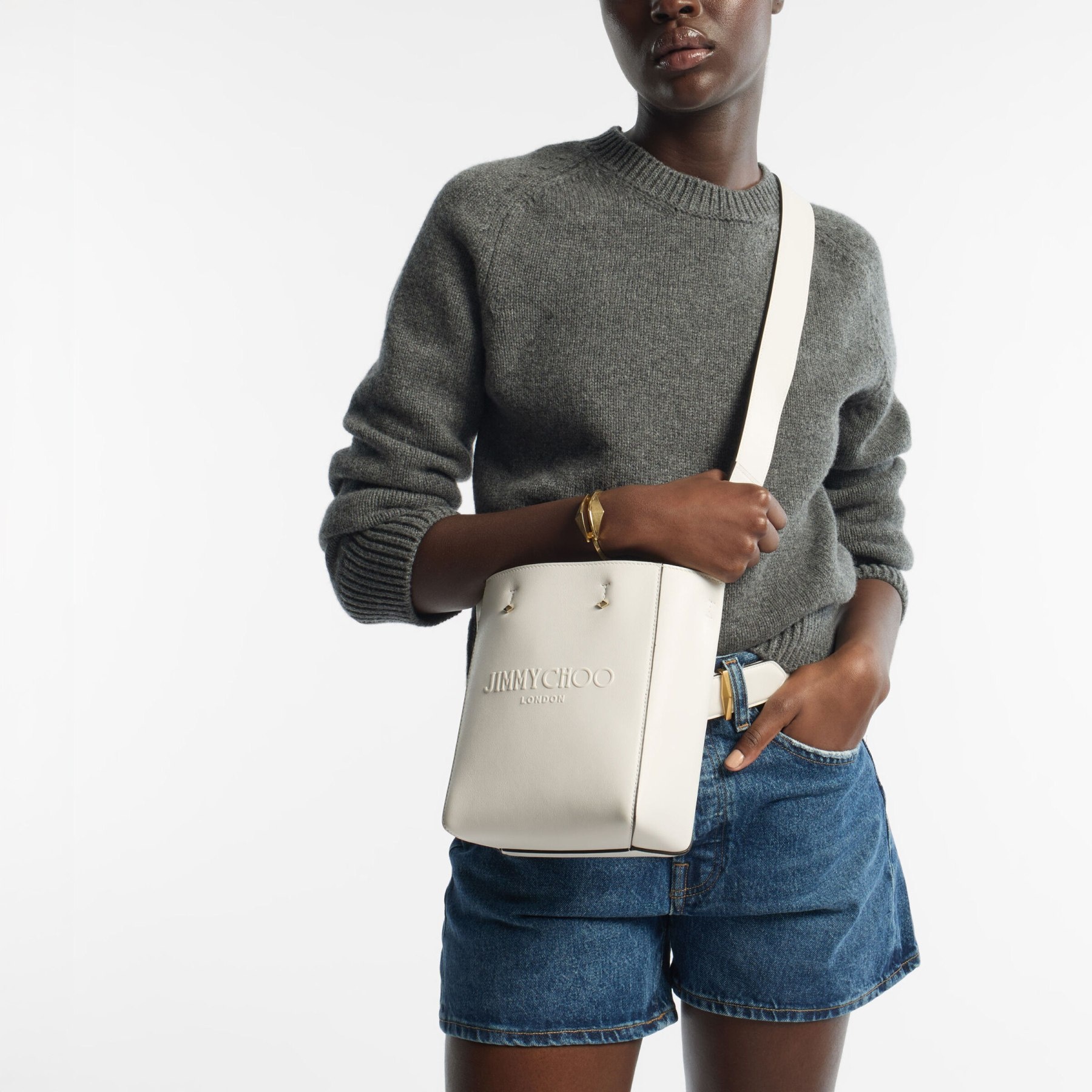Lenny North-South S
Latte Embossed Leather Tote Bag - 2