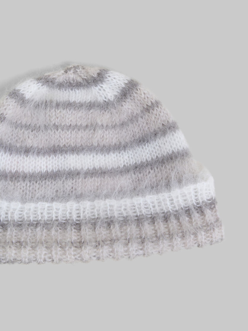 WHITE BRUSHED MOHAIR BEANIE WITH STRIPES - 4