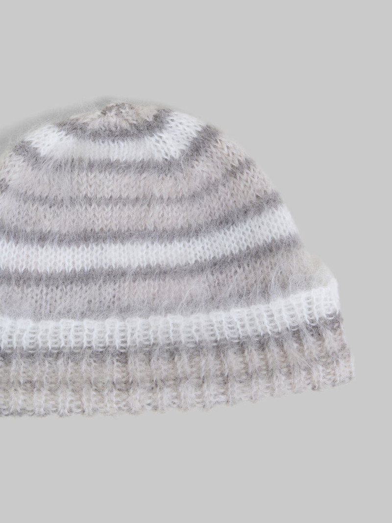 WHITE BRUSHED MOHAIR BEANIE WITH STRIPES 4
