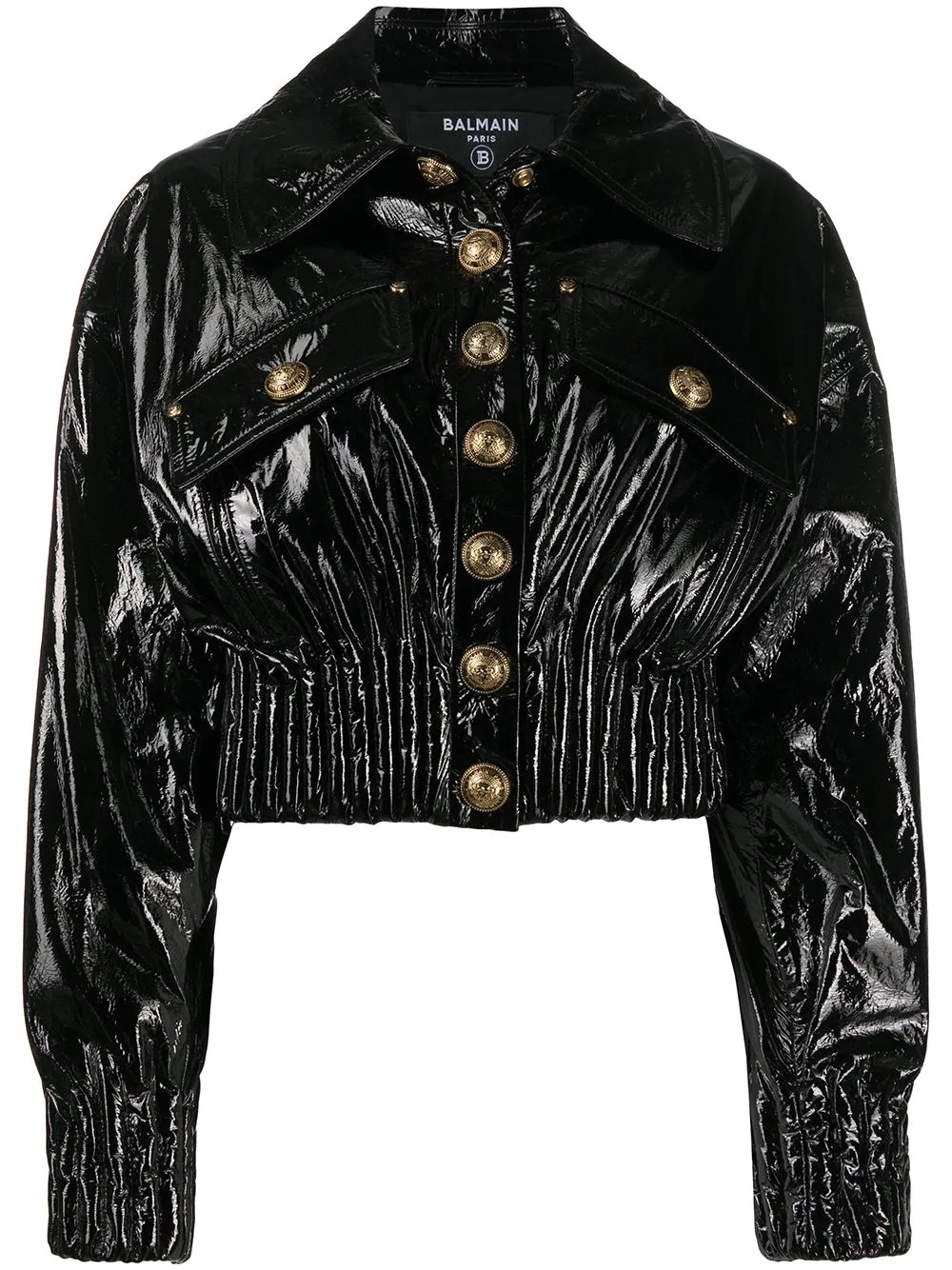 varnished crop button-up jacket - 1