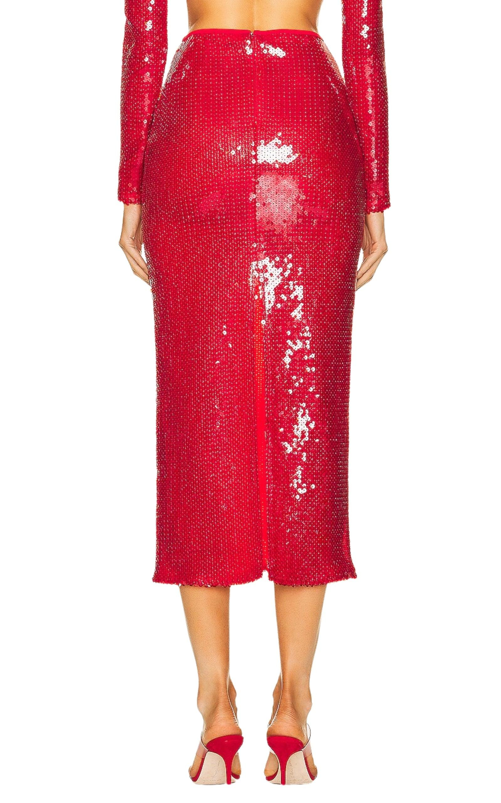 Red Sequinned Midi Skirt - 3