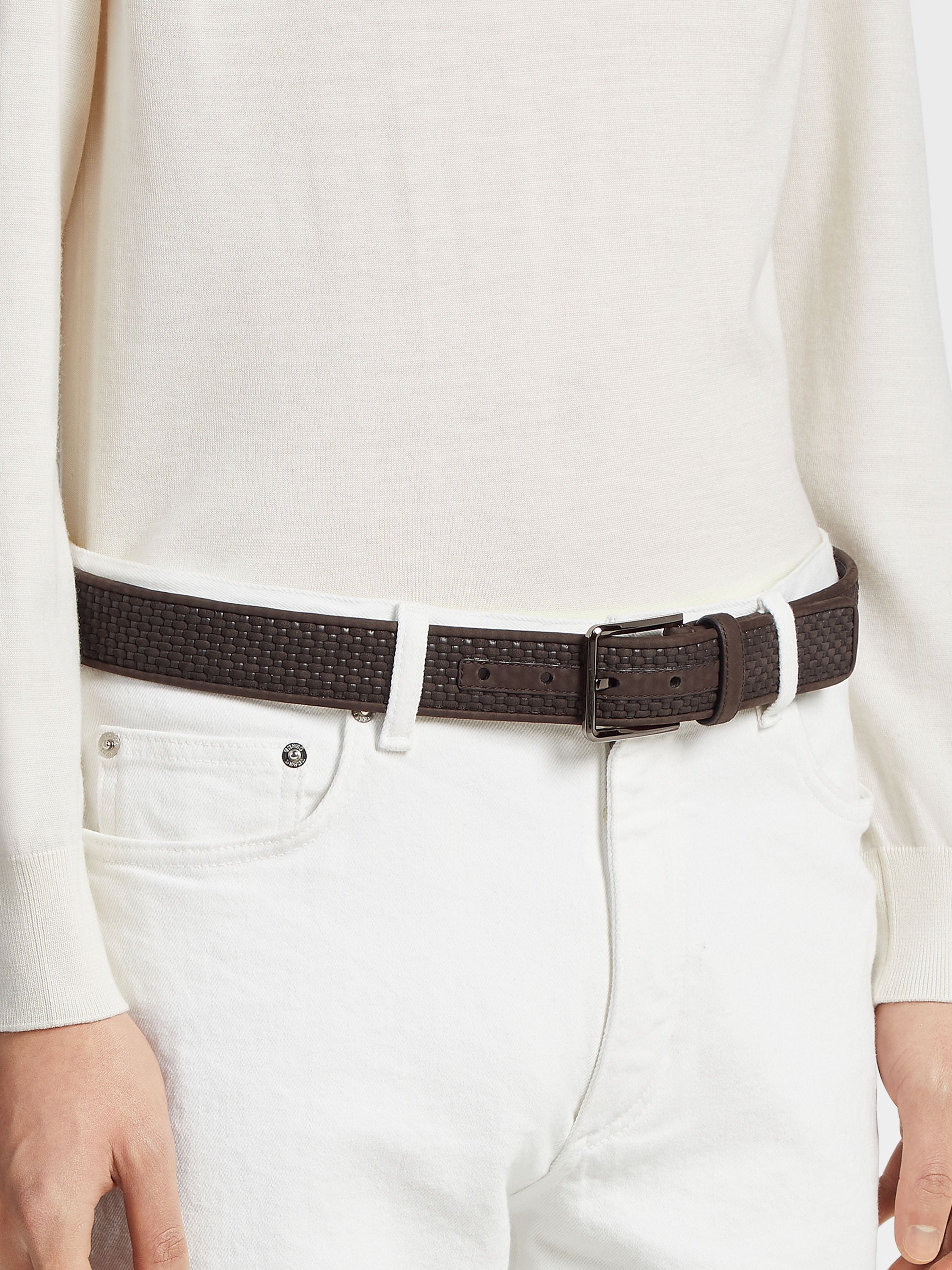 DARK BROWN PELLETESSUTA™ LEATHER BELT - 3