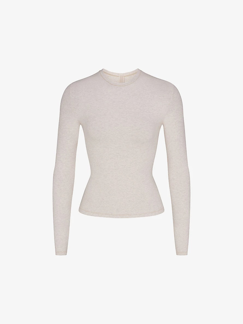 Round-neck fitted stretch-cotton T-shirt - 1
