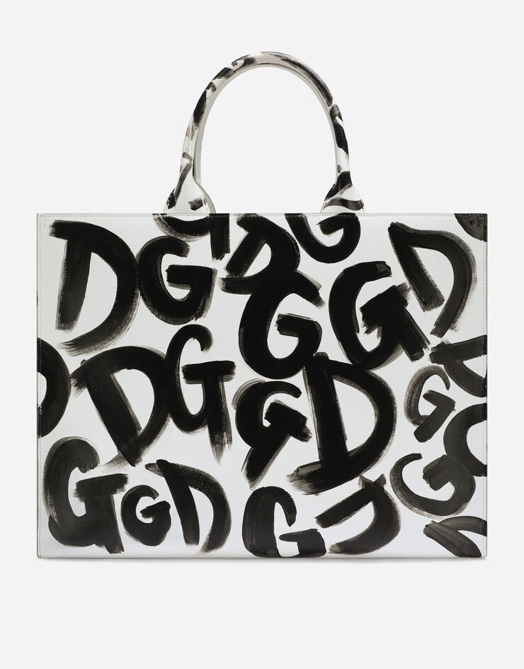 Large calfskin DG Daily shopper with spray-paint graffiti print - 4