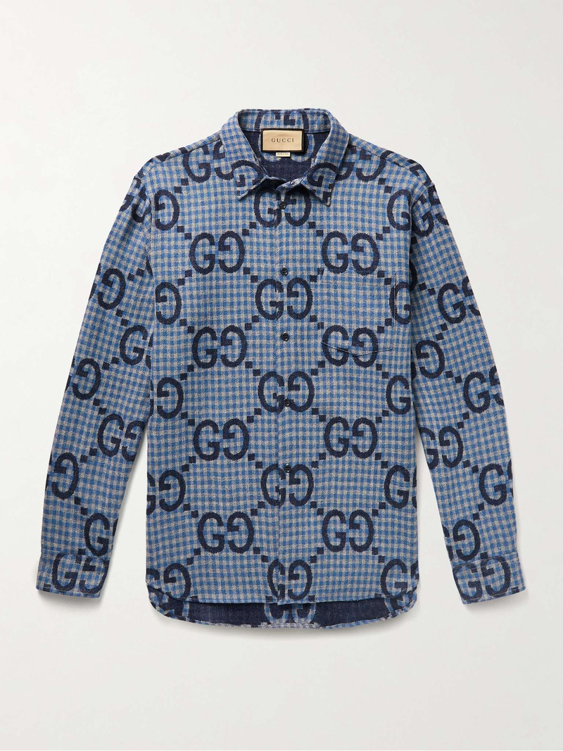 Checked Logo-Jacquard Wool Shirt - 1