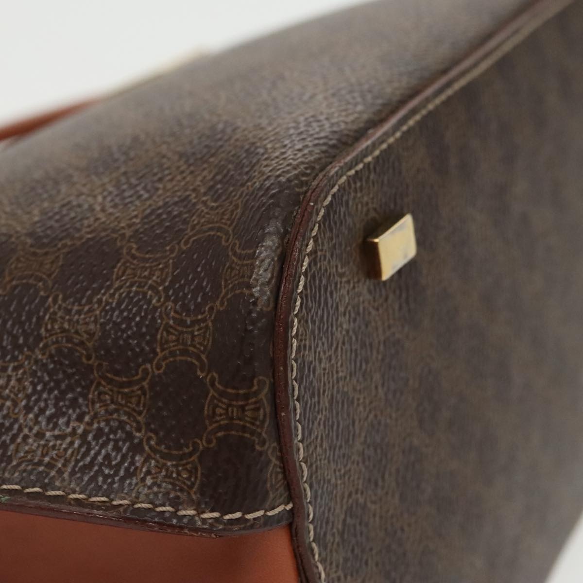 CELINE Macadam Canvas Hand Bag Pvc Leather Brown Gold - 12