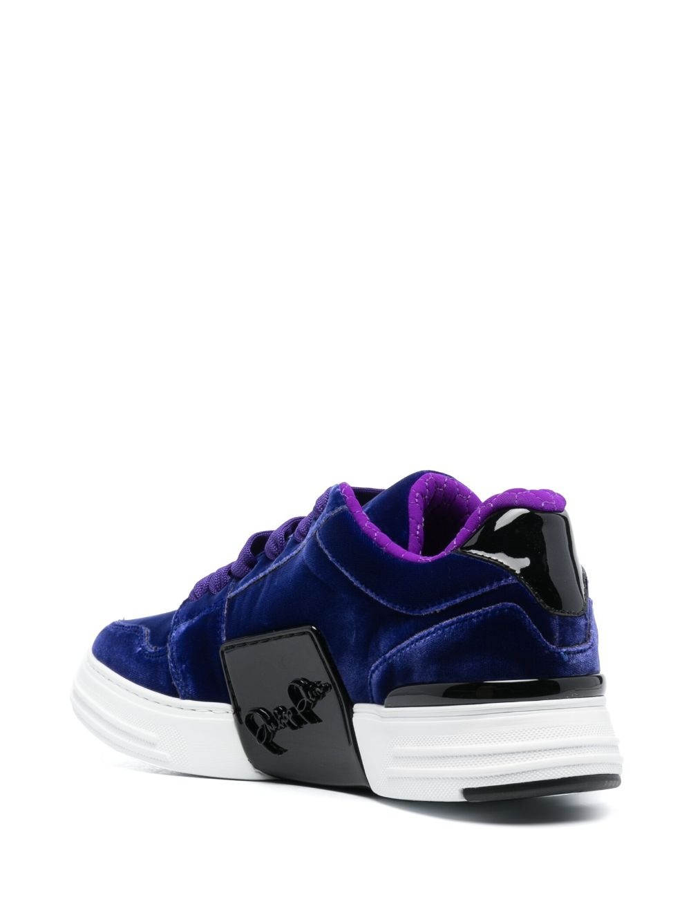 tonal-logo lace-up velvet sneakers - 3