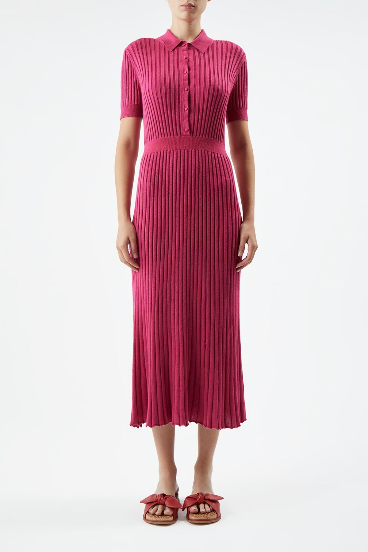 Amor Ribbed Dress in Fuchsia Cashmere Silk - 2