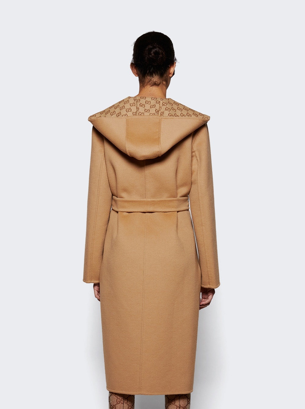 Reversible Gg Silk Wool Blend Coat Camel - 5